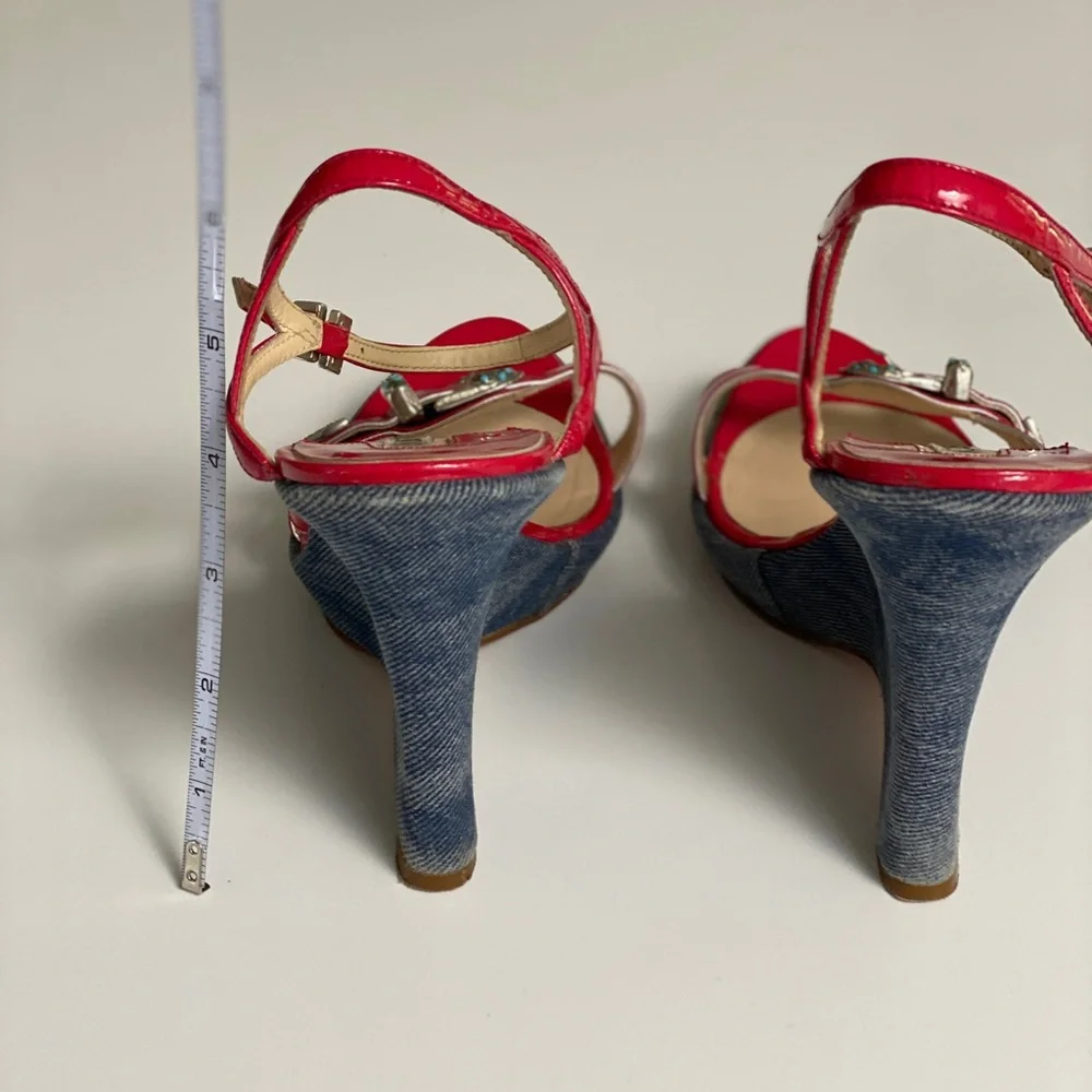 Hot Pink and Denim Vintage Women's Wedges - Picture 3 of 5